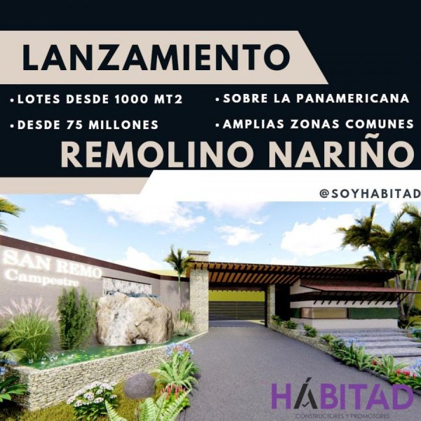 Lote en Venta en  REMOLINO, Nariño