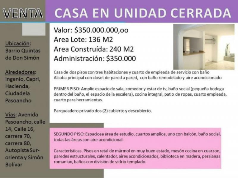 Foto Casa en Venta en Quintas de Don Simon, Cali, Valle del Cauca - $ 350.000.000 - CAV80465 - BienesOnLine